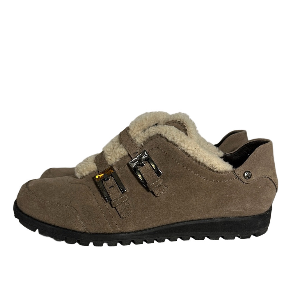 Stuart Weitzman Shearling Buckle Suede Sneakers – Taupe – Size 9 - Picture 3 of 13